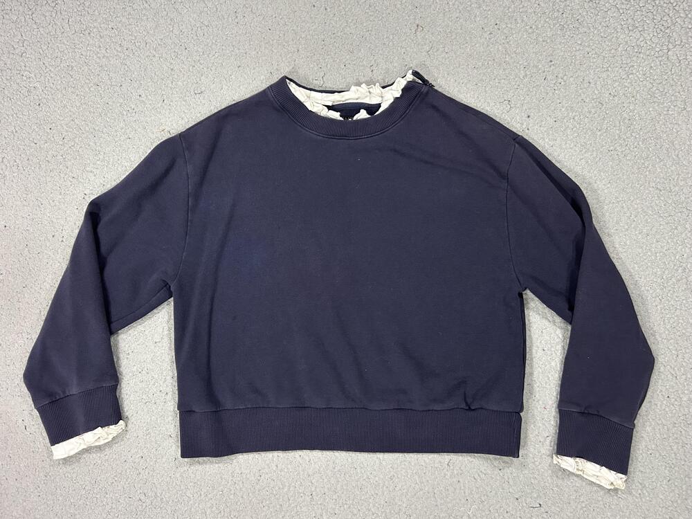 AllSaints Sweatshirt Womens Medium Blue Ruffle Trim Crewneck Knit Pullover